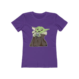 Baby Yoda with Mandalorian Skull Women's The Boyfriend Tee