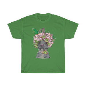 Pretty Pittie with Flower Crown Unisex Heavy Cotton Gildan Tee