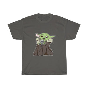 Baby Yoda with Mandalorian Skull Unisex Heavy Cotton Gildan Tee