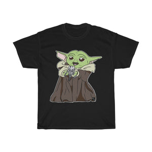 Baby Yoda with Mandalorian Skull Unisex Heavy Cotton Gildan Tee