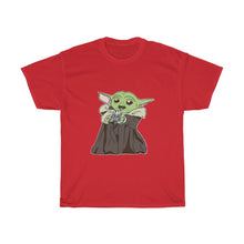 Load image into Gallery viewer, Baby Yoda with Mandalorian Skull Unisex Heavy Cotton Gildan Tee