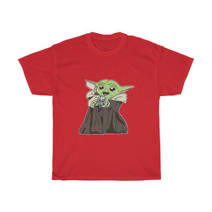 Baby Yoda with Mandalorian Skull Unisex Heavy Cotton Gildan Tee