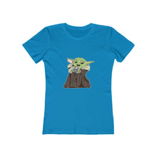 Load image into Gallery viewer, Baby Yoda with Mandalorian Skull Women&#39;s The Boyfriend Tee