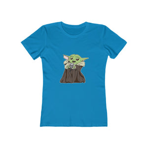 Baby Yoda with Mandalorian Skull Women's The Boyfriend Tee