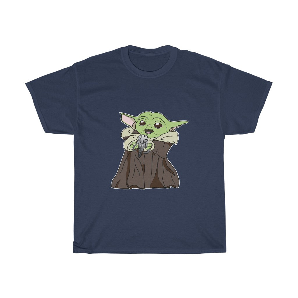 Baby Yoda with Mandalorian Skull Unisex Heavy Cotton Gildan Tee