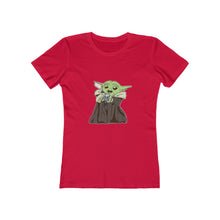 Load image into Gallery viewer, Baby Yoda with Mandalorian Skull Women&#39;s The Boyfriend Tee