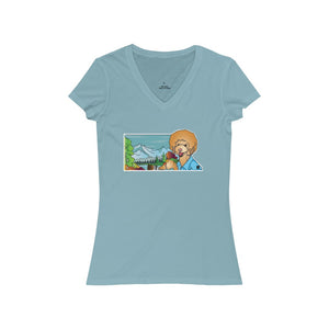 Bob Ross Poodle Painter Women's Jersey Short Sleeve V-Neck Tee