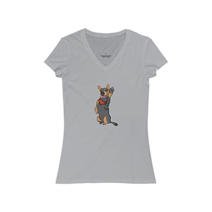 Lefty Cattle Dog High Five Women's Jersey Short Sleeve V-Neck Tee