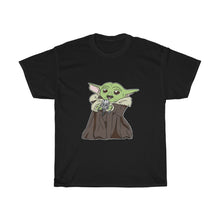 Load image into Gallery viewer, Baby Yoda with Mandalorian Skull Unisex Heavy Cotton Gildan Tee