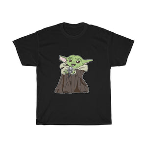 Baby Yoda with Mandalorian Skull Unisex Heavy Cotton Gildan Tee