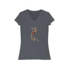 Load image into Gallery viewer, Lefty Cattle Dog High Five Women&#39;s Jersey Short Sleeve V-Neck Tee