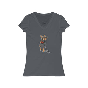 Lefty Cattle Dog High Five Women's Jersey Short Sleeve V-Neck Tee