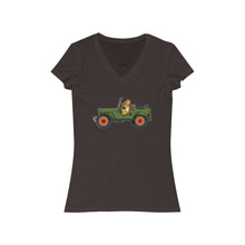 Load image into Gallery viewer, Eugene Jeep in a Jeep Women&#39;s Jersey Short Sleeve V-Neck Tee