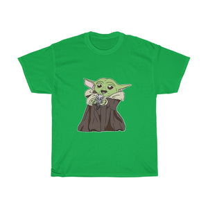 Baby Yoda with Mandalorian Skull Unisex Heavy Cotton Gildan Tee