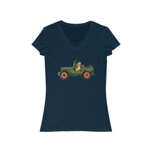 Load image into Gallery viewer, Eugene Jeep in a Jeep Women&#39;s Jersey Short Sleeve V-Neck Tee