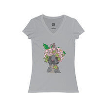 Load image into Gallery viewer, Pretty Pittie with Flower Crown Women&#39;s Jersey Short Sleeve V-Neck Tee