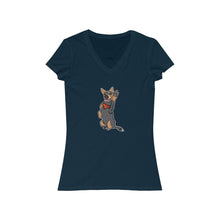 Load image into Gallery viewer, Lefty Cattle Dog High Five Women&#39;s Jersey Short Sleeve V-Neck Tee