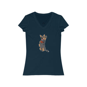 Lefty Cattle Dog High Five Women's Jersey Short Sleeve V-Neck Tee