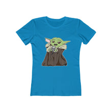 Load image into Gallery viewer, Baby Yoda with Mandalorian Skull Women&#39;s The Boyfriend Tee