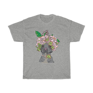 Pretty Pittie with Flower Crown Unisex Heavy Cotton Gildan Tee