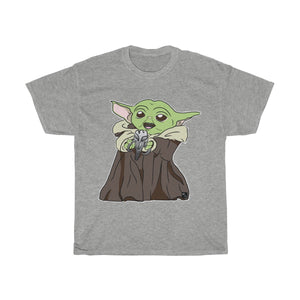 Baby Yoda with Mandalorian Skull Unisex Heavy Cotton Gildan Tee