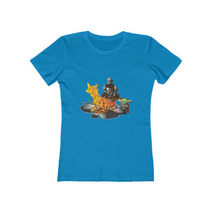 Baby Yoda and Daddy Mando Camping Adventure Women's The Boyfriend Tee