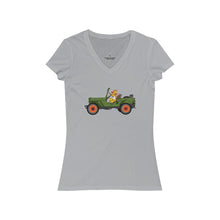 Load image into Gallery viewer, Eugene Jeep in a Jeep Women&#39;s Jersey Short Sleeve V-Neck Tee