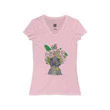 Load image into Gallery viewer, Pretty Pittie with Flower Crown Women&#39;s Jersey Short Sleeve V-Neck Tee