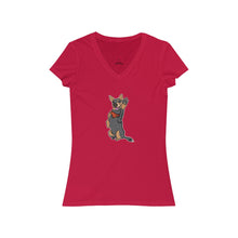 Load image into Gallery viewer, Lefty Cattle Dog High Five Women&#39;s Jersey Short Sleeve V-Neck Tee