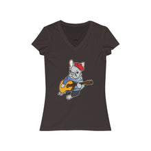 Load image into Gallery viewer, Singing French Bulldog Women&#39;s Jersey Short Sleeve V-Neck Tee