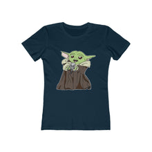 Load image into Gallery viewer, Baby Yoda with Mandalorian Skull Women&#39;s The Boyfriend Tee