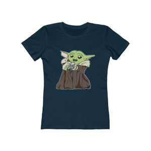 Baby Yoda with Mandalorian Skull Women's The Boyfriend Tee