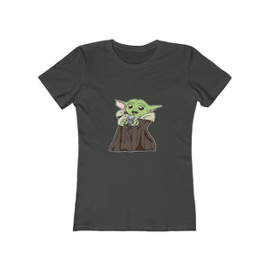 Baby Yoda with Mandalorian Skull Women's The Boyfriend Tee