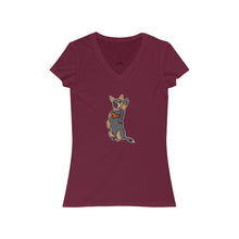 Load image into Gallery viewer, Lefty Cattle Dog High Five Women&#39;s Jersey Short Sleeve V-Neck Tee