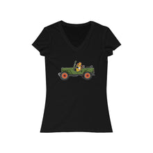 Load image into Gallery viewer, Eugene Jeep in a Jeep Women&#39;s Jersey Short Sleeve V-Neck Tee