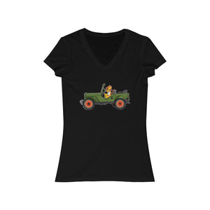 Eugene Jeep in a Jeep Women's Jersey Short Sleeve V-Neck Tee