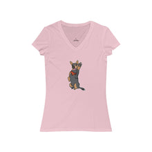 Load image into Gallery viewer, Lefty Cattle Dog High Five Women&#39;s Jersey Short Sleeve V-Neck Tee