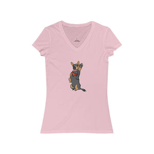 Lefty Cattle Dog High Five Women's Jersey Short Sleeve V-Neck Tee