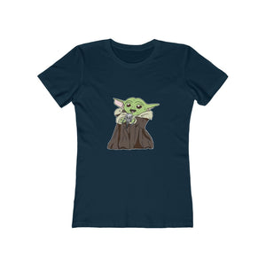 Baby Yoda with Mandalorian Skull Women's The Boyfriend Tee