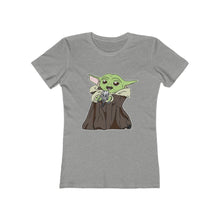 Load image into Gallery viewer, Baby Yoda with Mandalorian Skull Women&#39;s The Boyfriend Tee