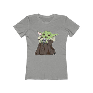 Baby Yoda with Mandalorian Skull Women's The Boyfriend Tee