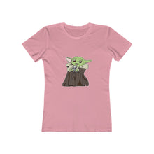 Load image into Gallery viewer, Baby Yoda with Mandalorian Skull Women&#39;s The Boyfriend Tee