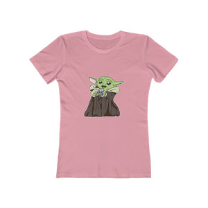 Baby Yoda with Mandalorian Skull Women's The Boyfriend Tee