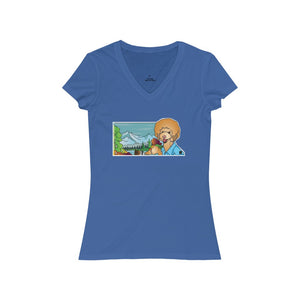 Bob Ross Poodle Painter Women's Jersey Short Sleeve V-Neck Tee