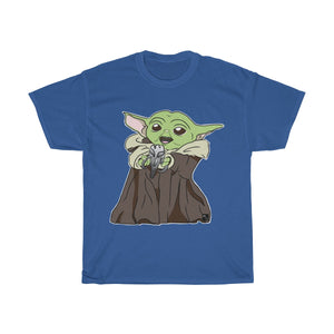 Baby Yoda with Mandalorian Skull Unisex Heavy Cotton Gildan Tee