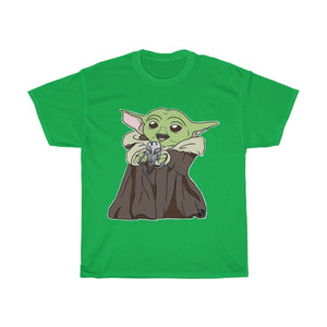 Baby Yoda with Mandalorian Skull Unisex Heavy Cotton Gildan Tee