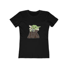 Load image into Gallery viewer, Baby Yoda with Mandalorian Skull Women&#39;s The Boyfriend Tee