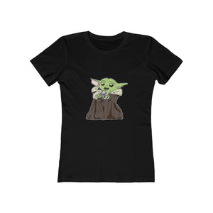 Baby Yoda with Mandalorian Skull Women's The Boyfriend Tee