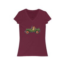 Load image into Gallery viewer, Eugene Jeep in a Jeep Women&#39;s Jersey Short Sleeve V-Neck Tee